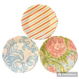 Set: 3 Rosanna Plates Modern Contemporary Floral 8" Colorful. Excellent used con